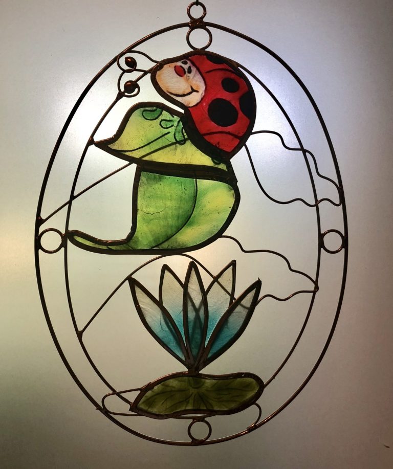 Lady Bug and lily sun catcher